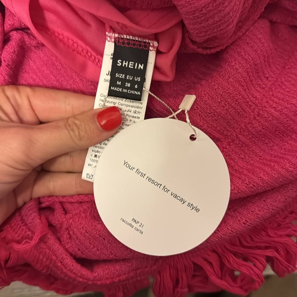 SHEIN Fuchsia One-Shoulder Dress with Fringe - Picture 4 of 5